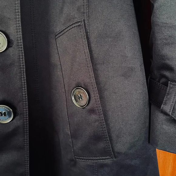 Burberry London Trench Coat Jacket Mid Length Double Breasted Black Size 6 - Picture 5 of 16